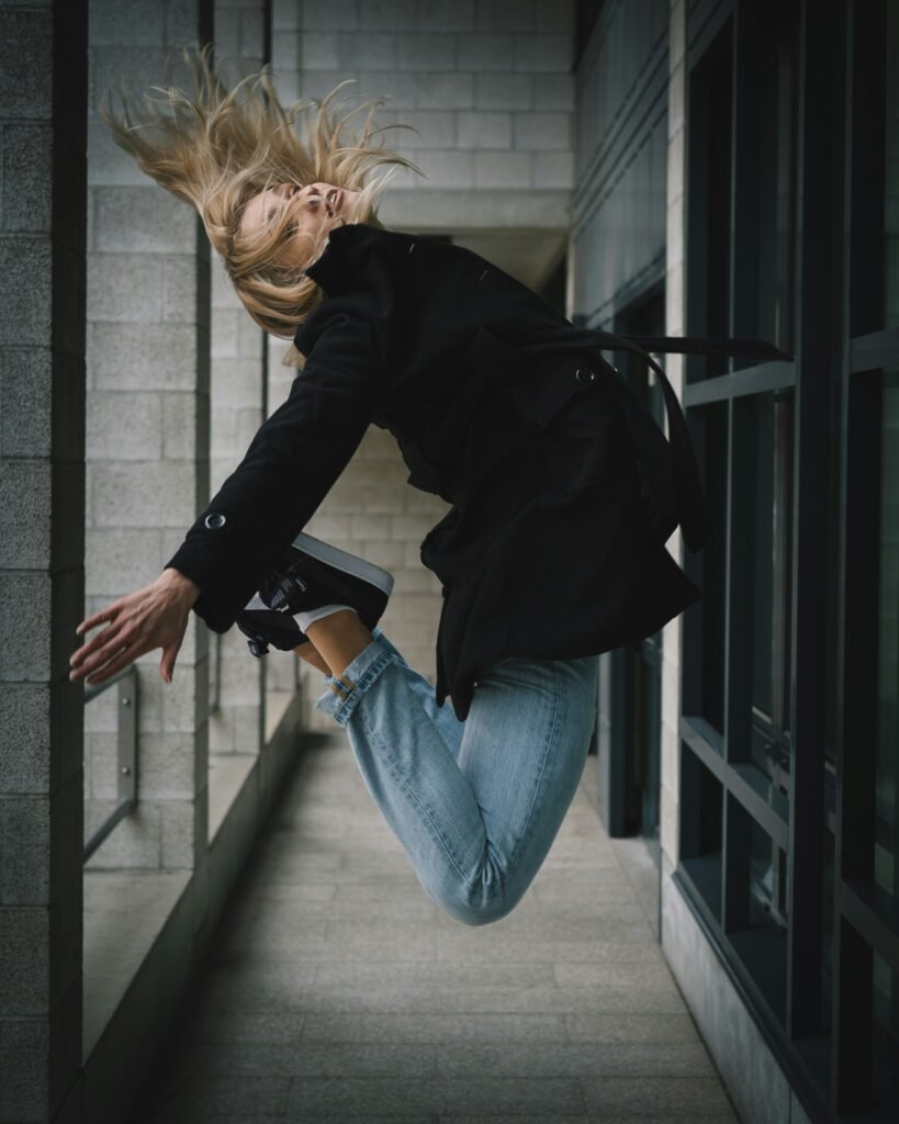 Calgarian woman jumping because she knows the benefits for her bone density